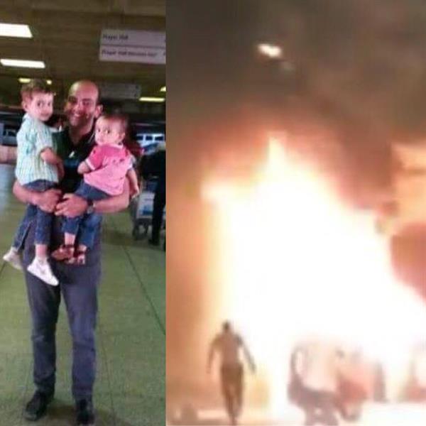 المصري أسامه طه حاملا طفليه