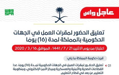 تعليق الحضور لمقار العمل بالجهات الحكومية