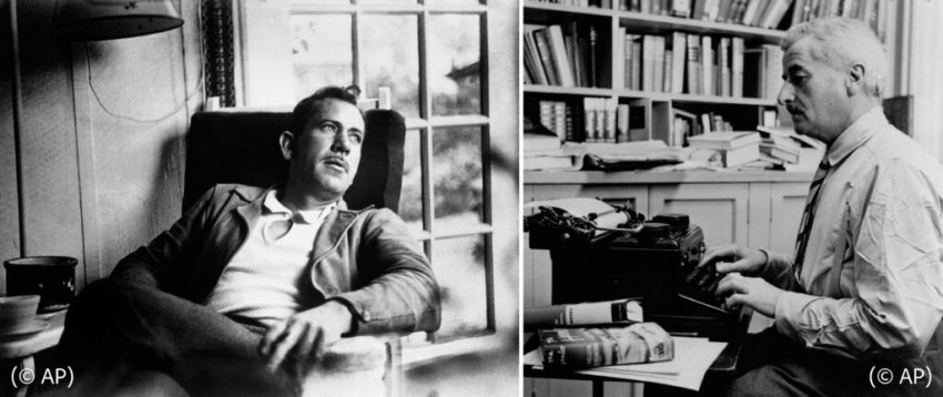 خطابات قبول جائزة نوبل للمؤلفين جون شتاينبك (إلى اليسار) وويليام فوكنر استحضرت دور الكاتب في بناء عالم أفضل.