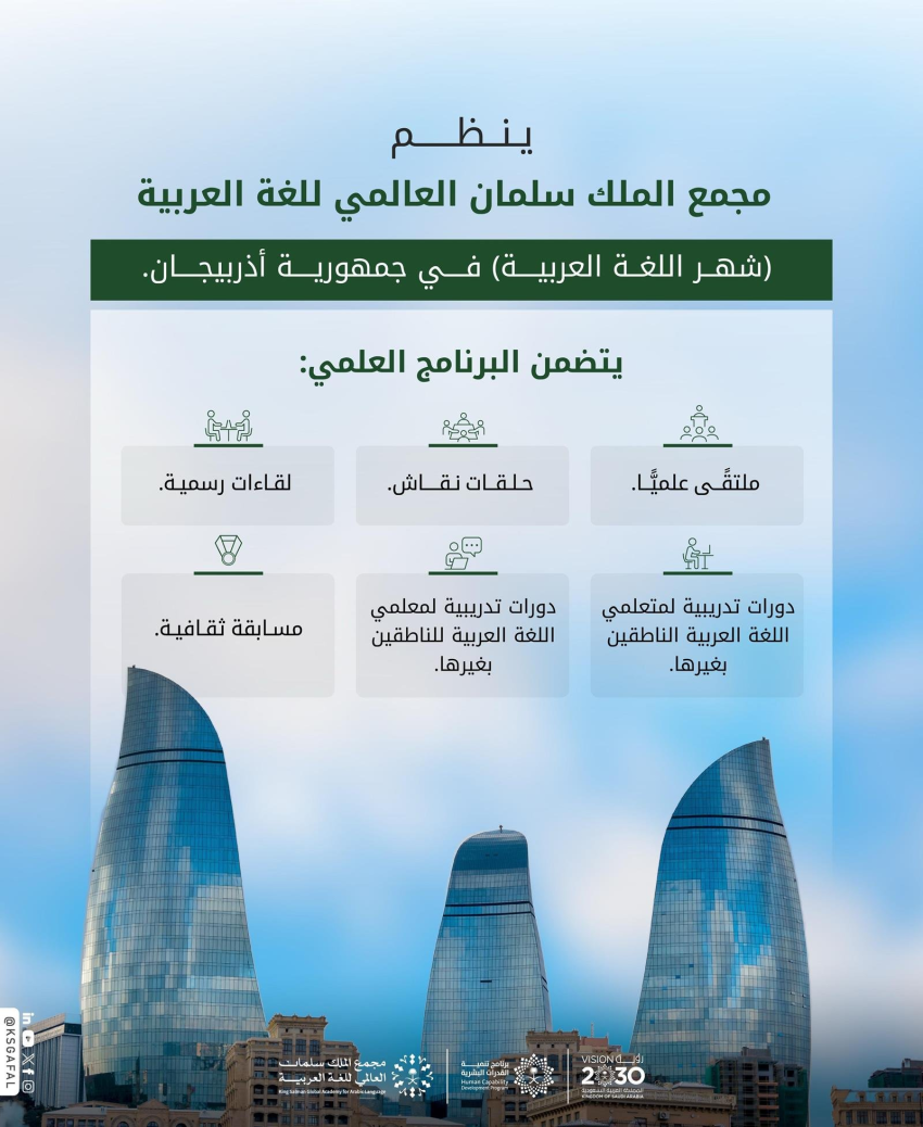 مجمع الملك سلمان العالمي للغة العربية يطلق برنامج «شهر اللغة العربية» في أذربيجان